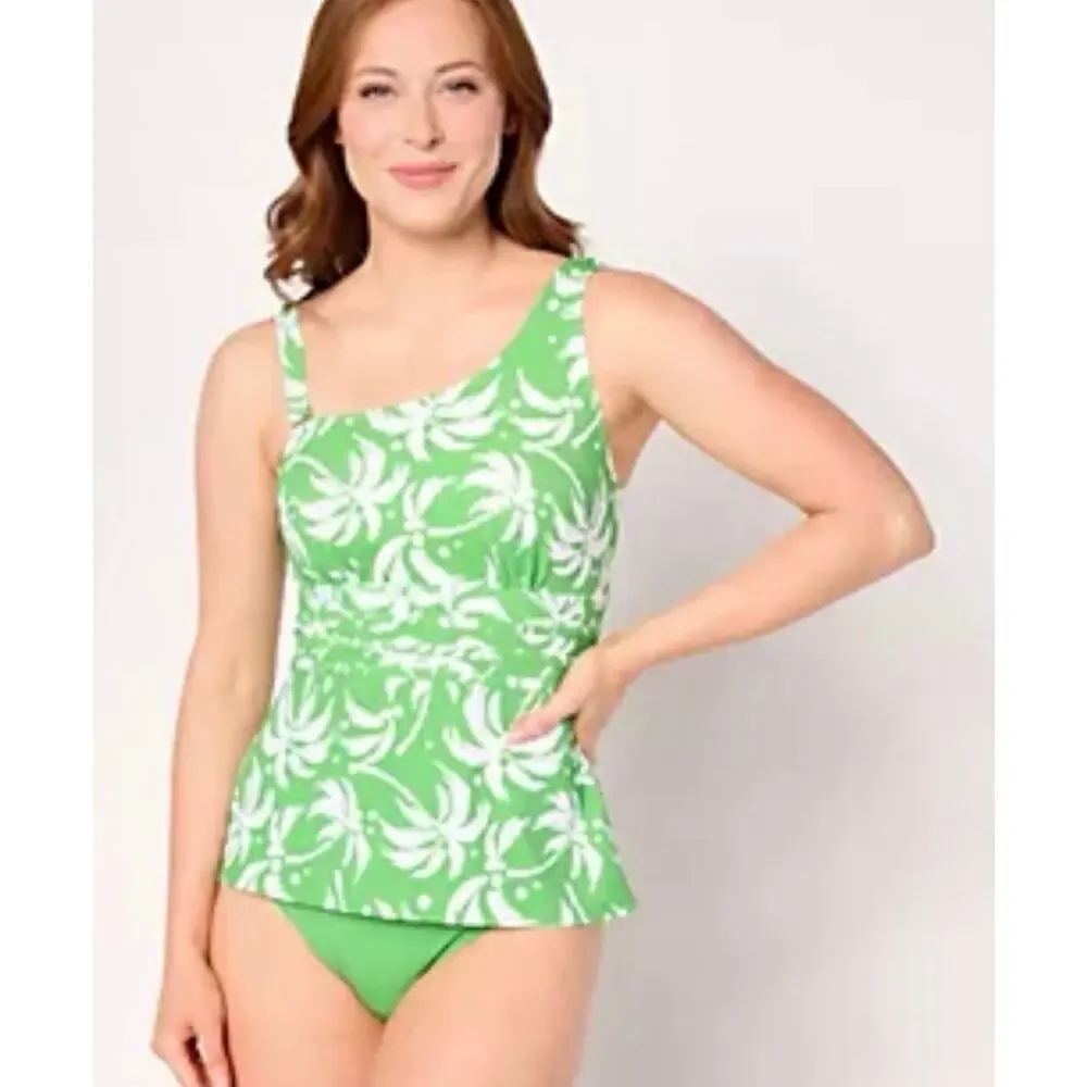 Susan graver Soleil 2 piece one shoulder swimsuit size 26 W green Palm trees